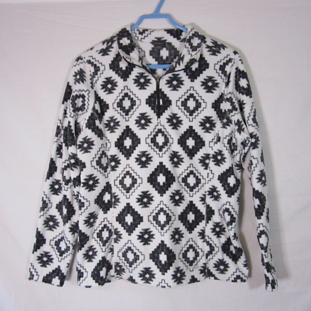 Eddie Bauer Sweater Tribal Aztec Zip White Fleece Cozy Winter Women's Large